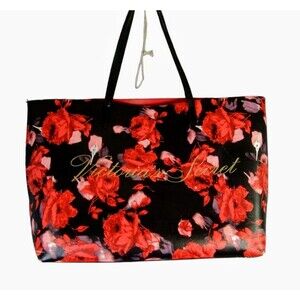 Victoria Secret Tote Red Roses Unique Rare Bag Purse Travel Gold Spellout